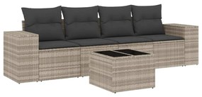 Set divano da giardino 5pz con cuscini grigio chiaro polyrattan