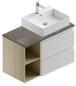Mobile da bagno sotto lavabo Pull bianco laccato opaco L 90 x H 56 x P 46 cm 2 cassetti, lavabo non incluso