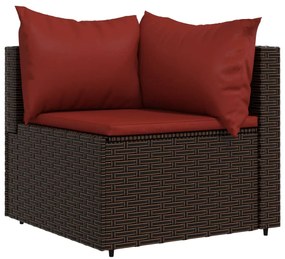 Set Mobili da Giardino 3 pz con Cuscini in Polyrattan Marrone