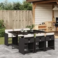 Set da Pranzo da Giardino 7 pz Nero con Cuscini in Polyrattan 3277853