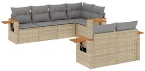 Set divani da giardino 7 pz con cuscini beige in polyrattan