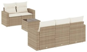 Set Divano da Giardino 6 pz con Cuscini Beige in Polyrattan