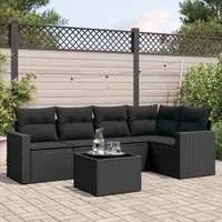 Set Divano da Giardino 6 pz con Cuscini Nero in Polyrattan 3251272