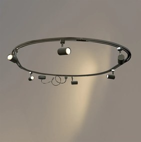 Sistema di illuminazione a binario moderno con 6 faretti neri, monofase, ovale 100 cm - Iconic Jeana