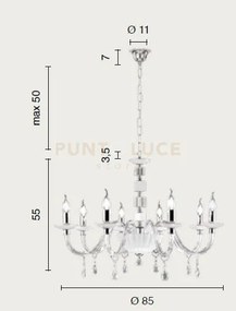 Lampadario livia 8 luci fume'- trasparente e cromo attacco e14 d.85cm