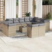 Set Divano da Giardino 13 pz con Cuscini Beige in Polyrattan 3250378