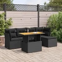 Set Divano da Giardino 6 pz con Cuscini Nero in Polyrattan 3326911