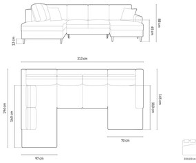 Divano angolare blu allungabile e con contenitore (con penisola a sinistra/a U) con rivestimento in velluto Kyoto – Cosmopolitan Design
