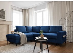 Divano letto angolare in velluto a coste blu scuro (angolo sinistro) Lofty Lilly - Miuform