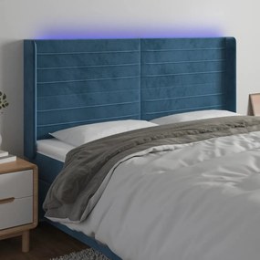 Testiera A Led Blu Scuro 203x16x118/128 Cm İn Velluto /