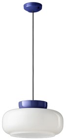 Sospensione Vintage Decò Maracana Vetro-Ceramica Bianco-Blu Robot 1 Luce E27