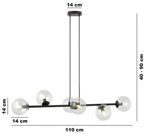 Lampadario Contemporaneo 6 Luci Rossi In Acciaio Nero E Sfere Vetro Trasparente