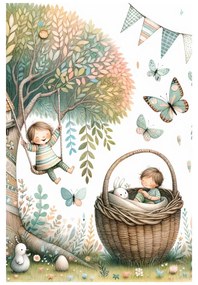 Quadro su tela – Giornata dei bambini tra alberi e farfalle