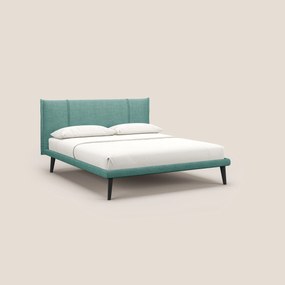 Klaus LETTO moderno con piedi in mogano e tessuto fiammato impermeabile T03 verde acqua