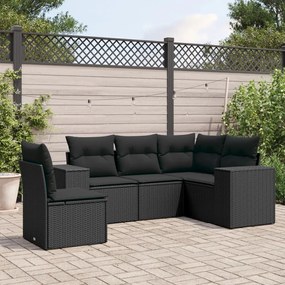 Set divani da giardino 5 pz con cuscini in polyrattan nero