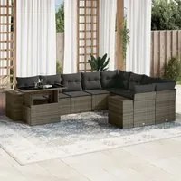 Set Divano da Giardino 10 pz con Cuscini Grigio in Polyrattan 3269400