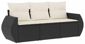 Set Divani da Giardino 3 pz con Cuscini in Polyrattan Nero