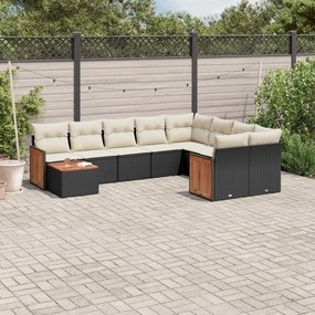 Set divani da giardino 10pz con cuscini in polyrattan nero