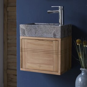 Tikamoon - Mobile sottolavabo in teak con lavabo in marmo Basic grey