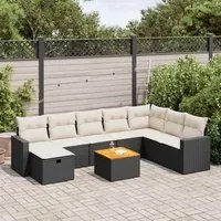 Set Divani da Giardino 9 pz con Cuscini Nero in Polyrattan 3325801