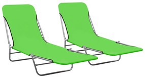Lettini prendisole pieghevoli 2pz in acciaio e tessuto verde