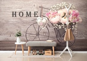 Carta da parati – Fiori in vaso vintage con scritta