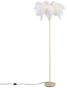 Lampada da terra Art Déco beige con piume bianche - Peahen