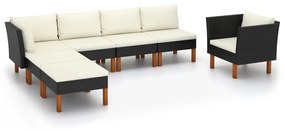 Set divani da giardino 7pz polyrattan legno di eucalipto nero