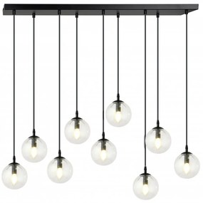Lampadario a Sospensione in Acciaio e Vetro COSMO 9 Nero 9xE14 Colore delle Sfere Trasparente