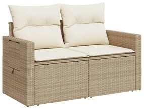 Divano da giardino con cuscini a 2 posti beige in polyrattan