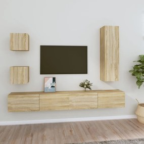 Set Di Mobili Porta Tv 5 Pz Rovere Sonoma İn Legno Multistrato /