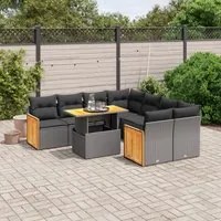 Set Divani da Giardino 9 pz con Cuscini Nero in Polyrattan 3273883