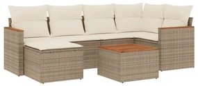Set divani da giardino 7 pz con cuscini beige in polyrattan