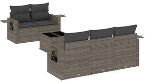 Set divano da giardino 6 pz con cuscini grigio in polyrattan