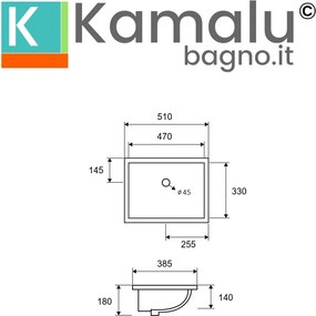 Lavabo da incasso sottopiano rettangolare ceramica bianca | Litos-652 - KAMALU
