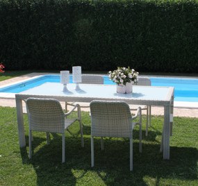 AXONA - set tavolo in wicker cm 150 x 90 con 4 poltrone Axona