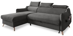 Divano letto angolare in velluto grigio scuro (angolo sinistro) Sweet Harmony - Miuform