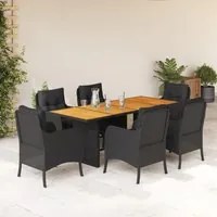 Set da Pranzo da Giardino 7 pz Nero con Cuscini in Polyrattancod mxl 111336