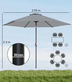 Ombrellone da Giardino 3x3 m Inclinabile con Apertura a Manovella in Metallo e Poliestere Grigio...