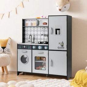 Costway Cucina giocattolo in legno integra macchina del ghiaccio e piano cottura, Cucina giocattolo integra forno e microonde 3 Colori