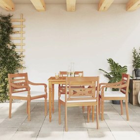 Set Pranzo Da Giardino 5pz Con Cuscini Bianchi Massello Di Teak /