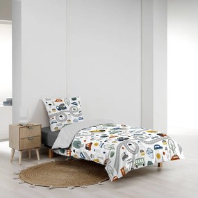 Set copripiumino e federa da bambini bianco in cotone per letto singolo 140x200 cm Pti Bolide – douceur d'intérieur