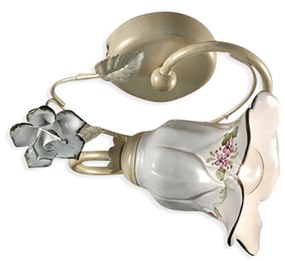 Plafoniera Classica Pisa Metallo E Ceramica Bianco Sfumato Oro 1 Luce E14