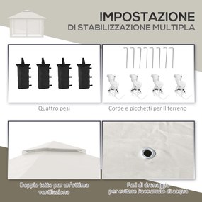Gazebo Pieghevole 4x4 m ad Altezza Regolabile con Zanzariera e Borsa in Metallo e Tessuto Oxford Crema...