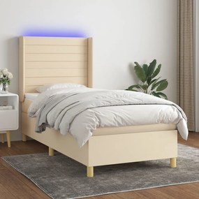 Letto A Molle Con Materasso E Led Crema 80x200 Cm İn Tessuto /