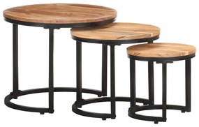 Tavolini laterali 3 pz in legno massello di acacia