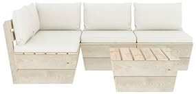 Set divani da giardino su pallet 5 pz con cuscini legno abete