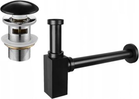 Mexen semi-sifone lavabo quadrato con tappo in ceramica clic-clac, con troppo pieno, nero - 7992060-75