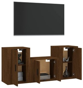 Set mobili porta tv 3 pz rovere marrone in legno multistrato