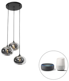 Lampada a sospensione intelligente nera con vetro fumé incl. 3 Wifi P45 - Busa